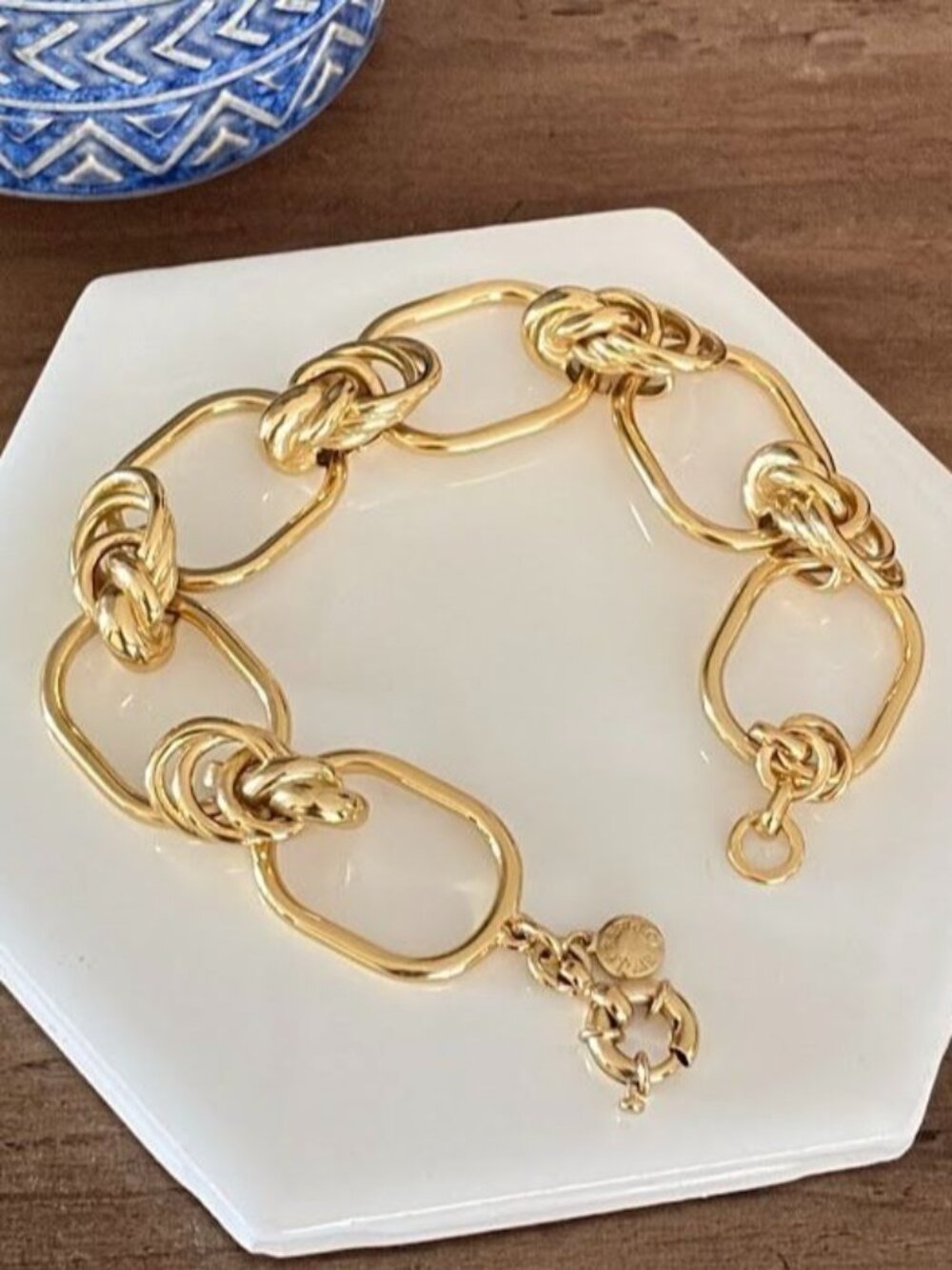 J. Crew Knot Link Gold Plated Open Oval Statement Bracelet - Picture 3 of 7